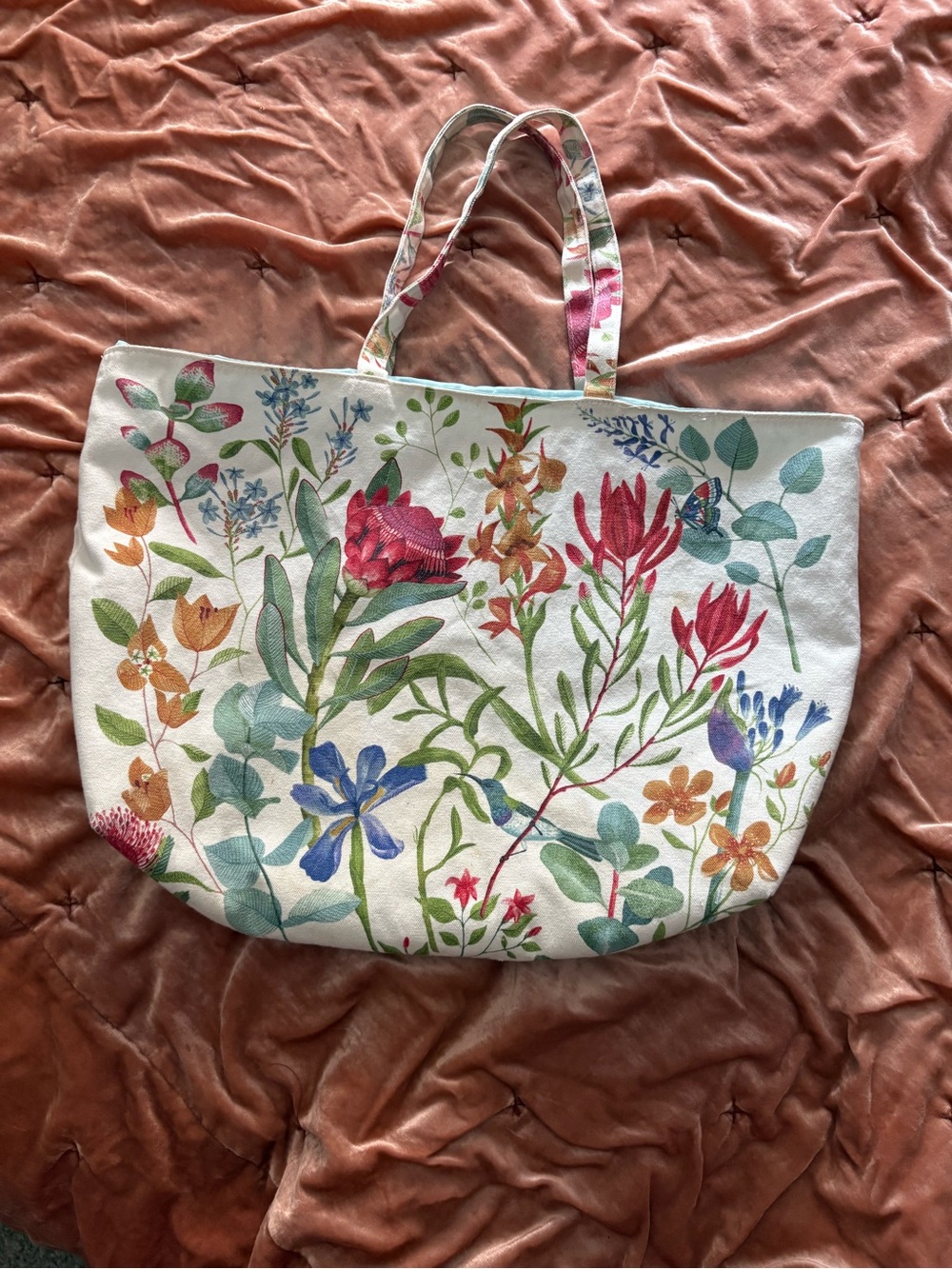 Estee Lauder Floral Cotton Canvas Tote - Cream with Multicolor Flowers